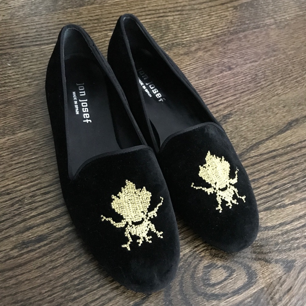 Jon Josef black & gold velvet ballet smoking flats